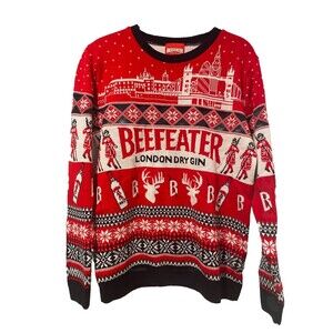Beefeater London Gin Sweater Adult Medium Red Holidays Christmas Stretch Acrylic